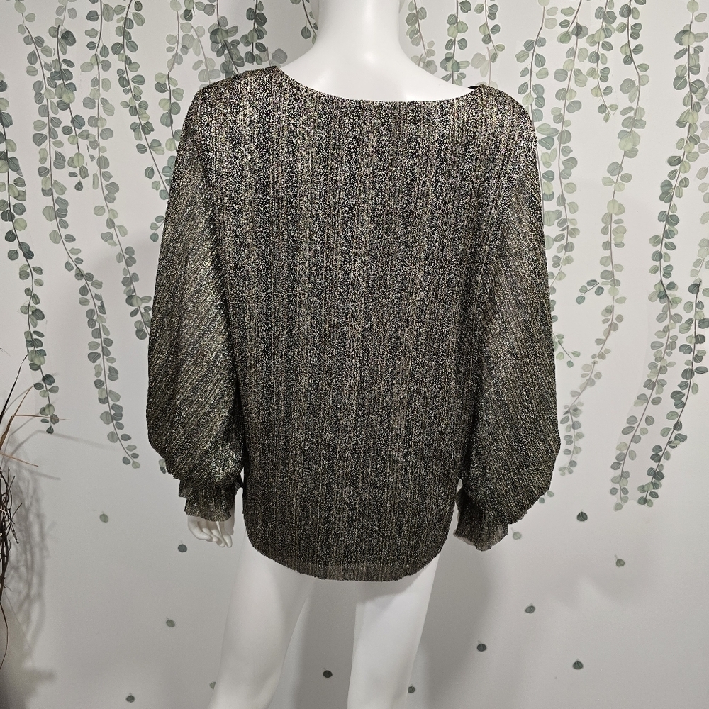 Vince Camuto V-Neck 3/4 Sleeve Blouse Size XL Black Gold NWT - Picture 8 of 11